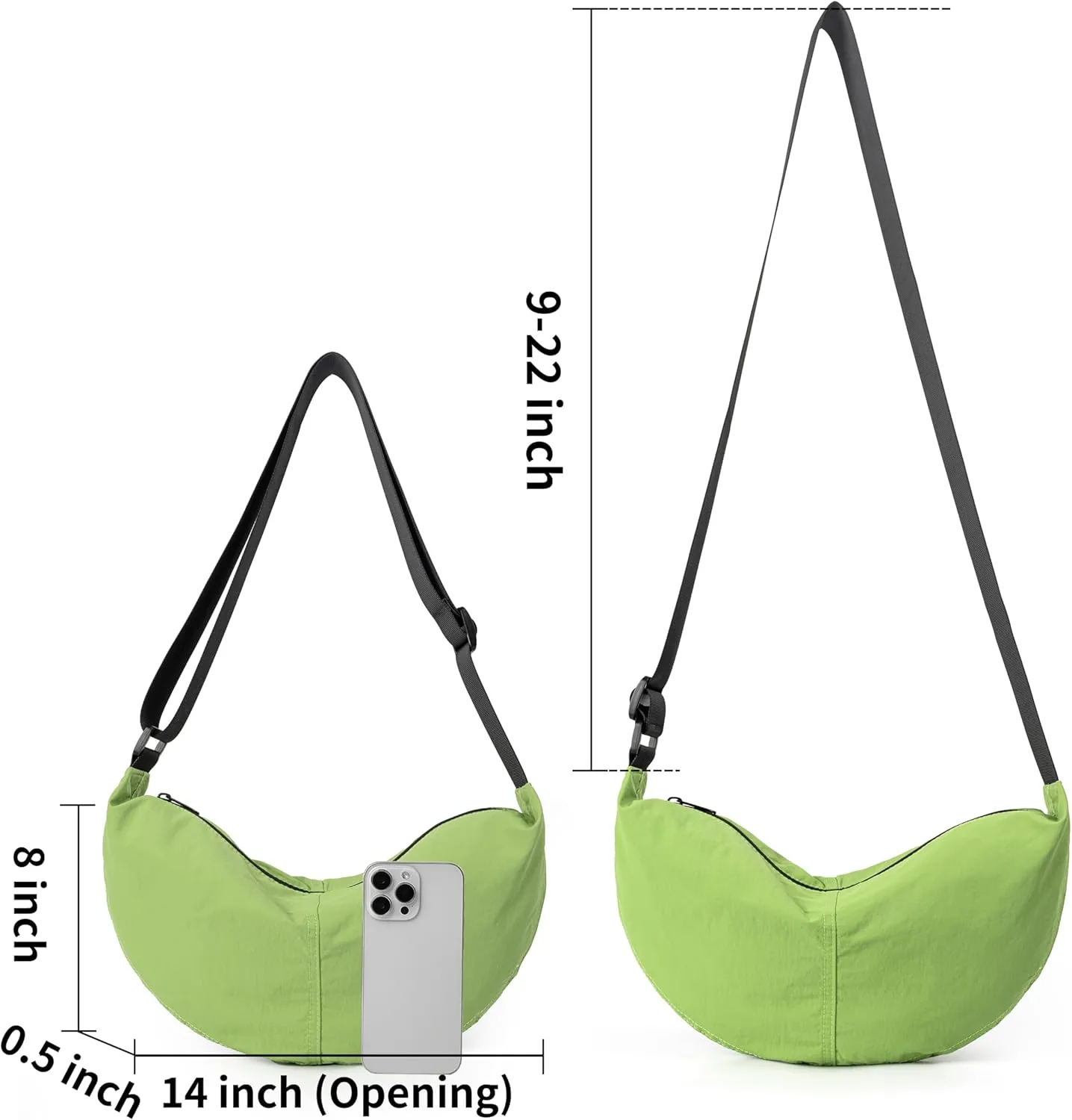 Nylon Crossbody Bag For Women Men Casual Lightweight Crescent Shoulder Hobo Purse With Wide Adjustable Strap