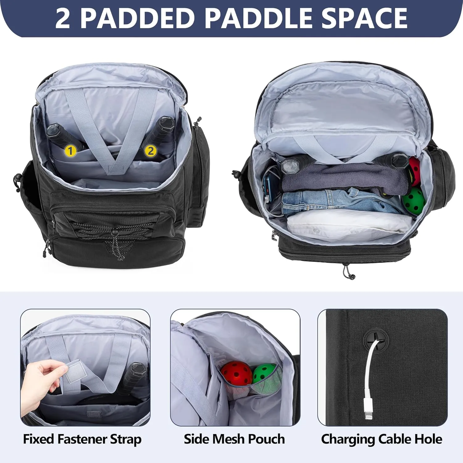 Pickleball Paddle Bag Backpack for 4 Rackets with Fence Hook, Pickleball Equipment Bag with Shoe Compartment for Men Women, Bag Only