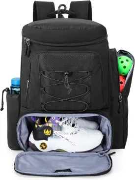 Pickleball Paddle Bag Backpack for 4 Rackets with Fence Hook, Pickleball Equipment Bag with Shoe Compartment for Men Women, Bag Only