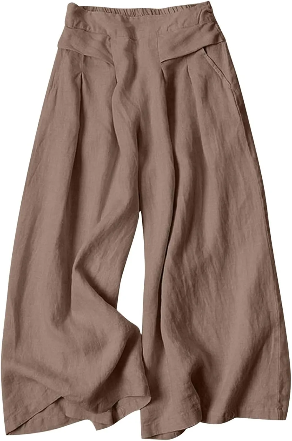 PTOLOCIF Cotton Linen Pants for Women Summer Drawstring Wide Leg Pants Loose Casual Cotton Linen Palazzo Pant with Pockets
