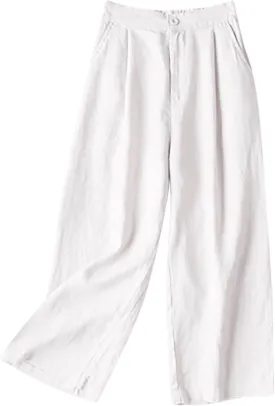 PTOLOCIF Petite Linen Pants for Women Summer Baggy Boho Casual Palazzo Pants Wide Leg Long Lounge Trousers with Pockets