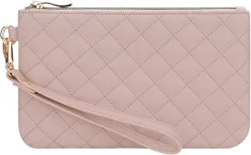 Quilted Wristlet Purse for Women, Vegan Leather Wristlet Pouch Zip Clutch Bag, Evening Clutch Purse with strap