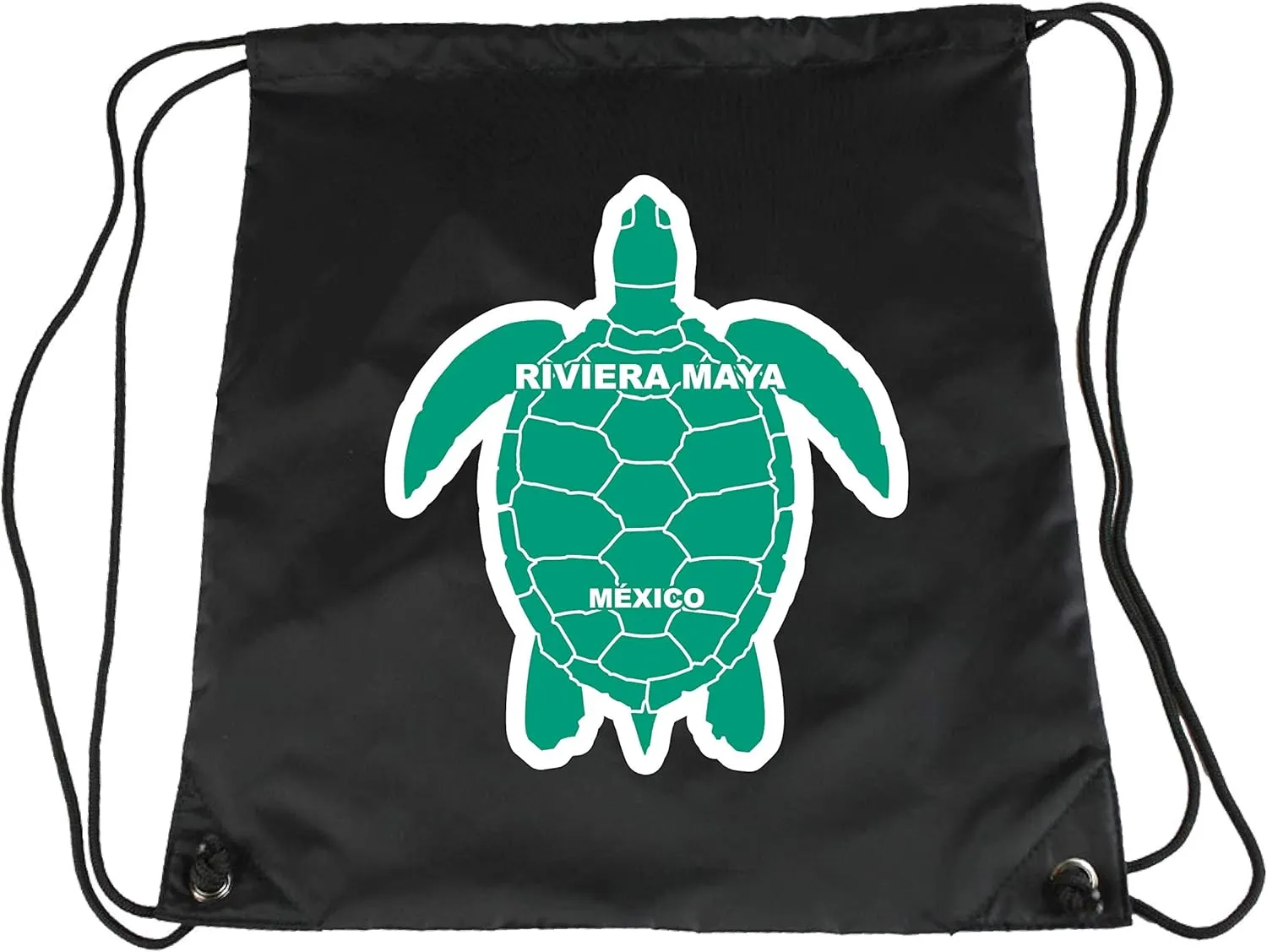 Riviera Maya Mxico Souvenir Cinch Bag with Drawstring Backpack Tote Beach Bag Green Turtle Design