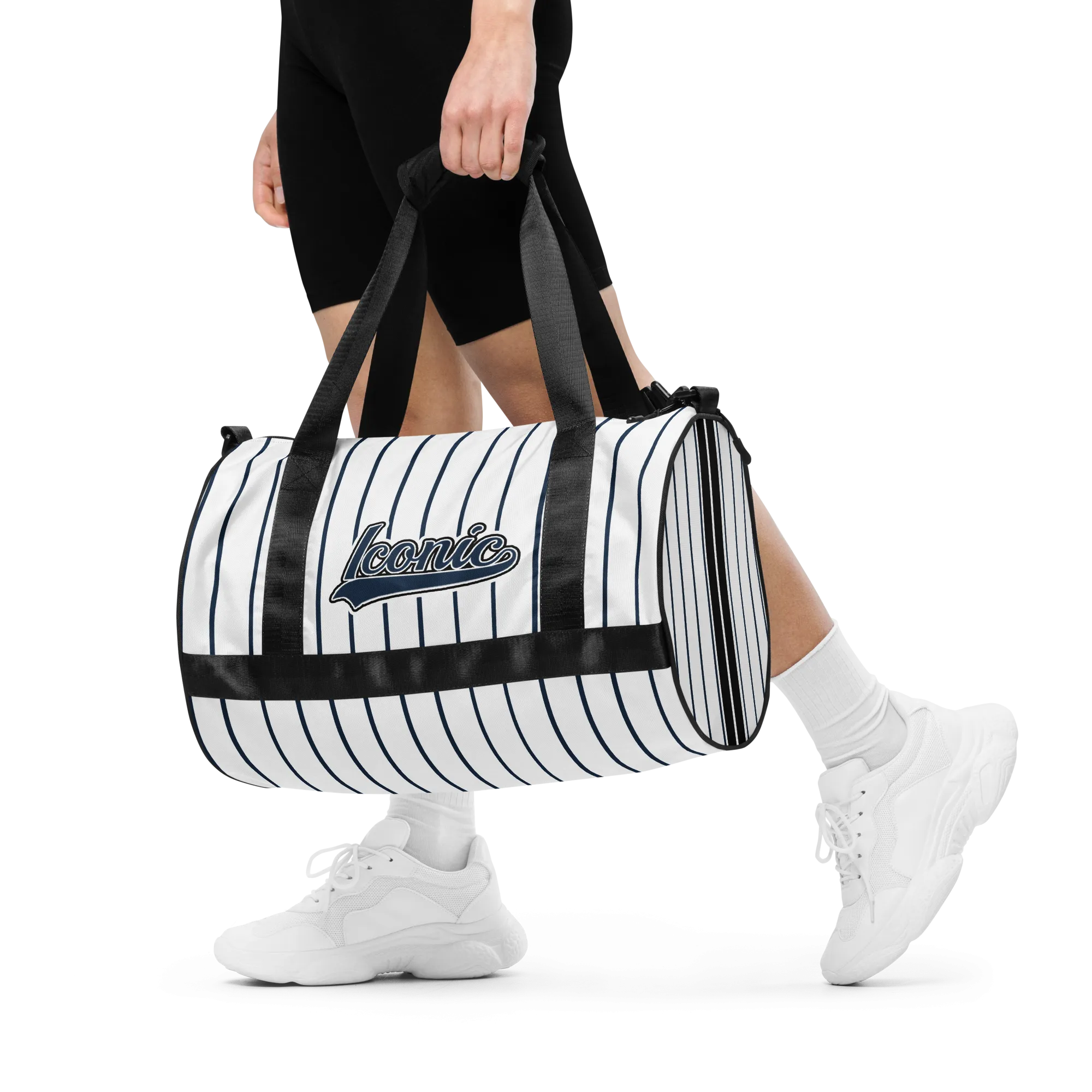 ROYAL Team Iconic. Athletix Mini Duffle Gym Bag Pinstripe Wh and Navy