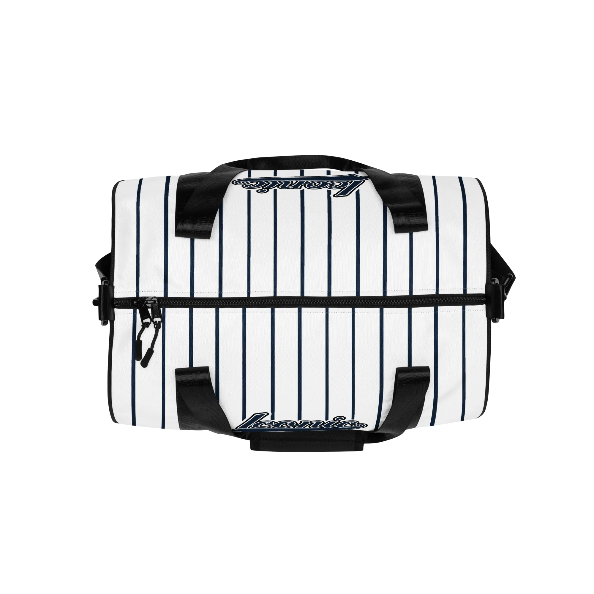 ROYAL Team Iconic. Athletix Mini Duffle Gym Bag Pinstripe Wh and Navy
