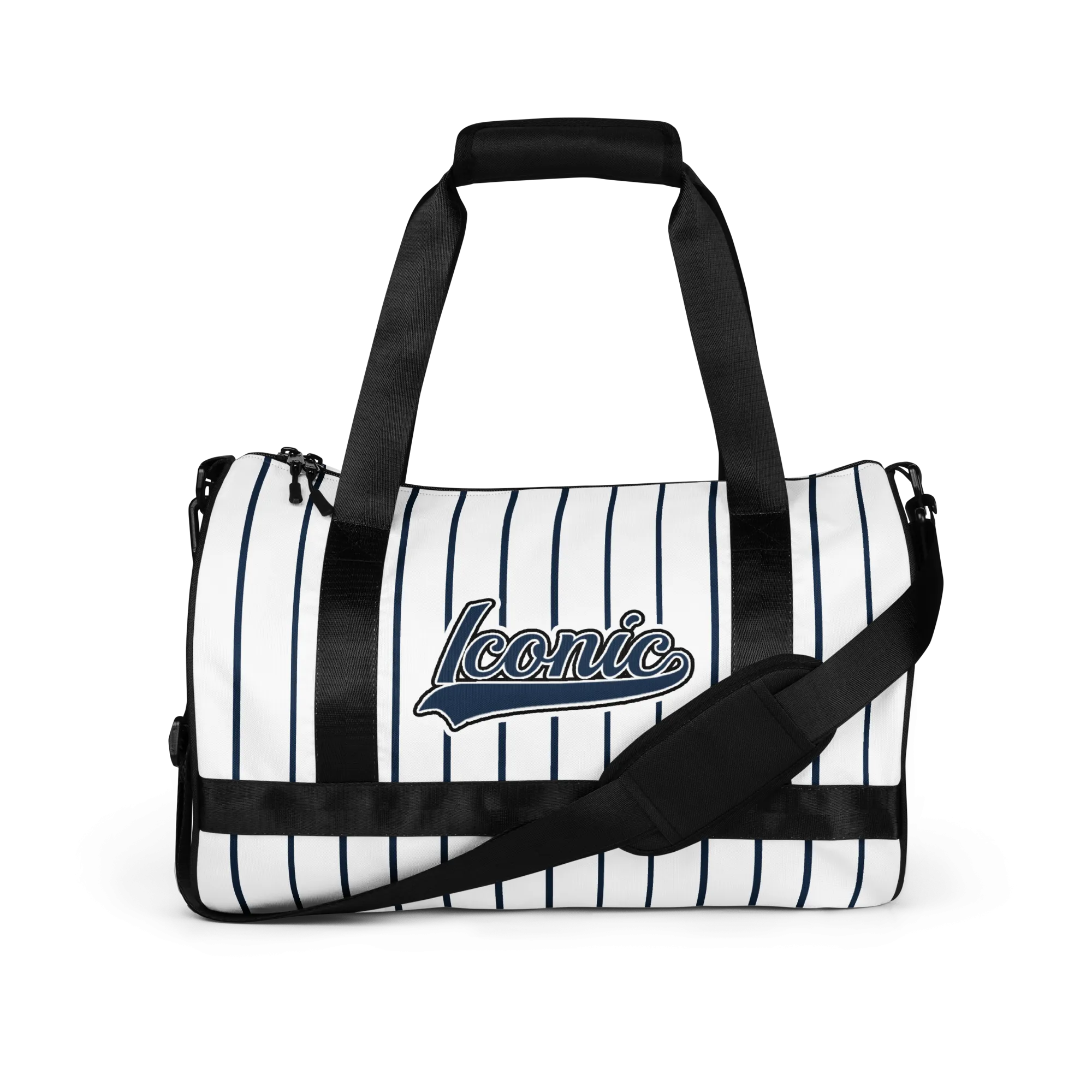 ROYAL Team Iconic. Athletix Mini Duffle Gym Bag Pinstripe Wh and Navy