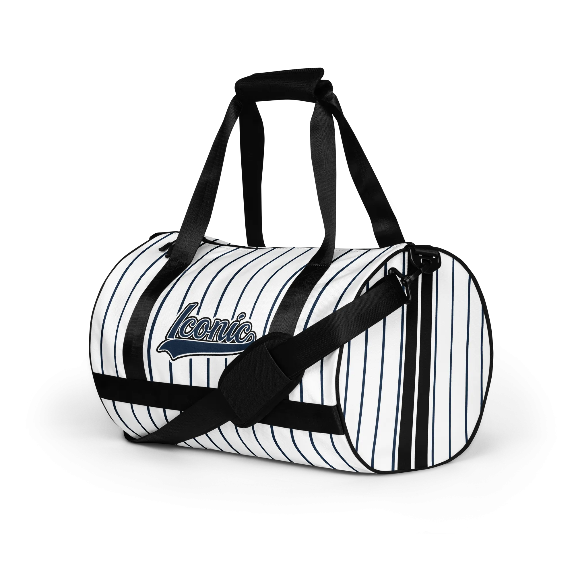 ROYAL Team Iconic. Athletix Mini Duffle Gym Bag Pinstripe Wh and Navy