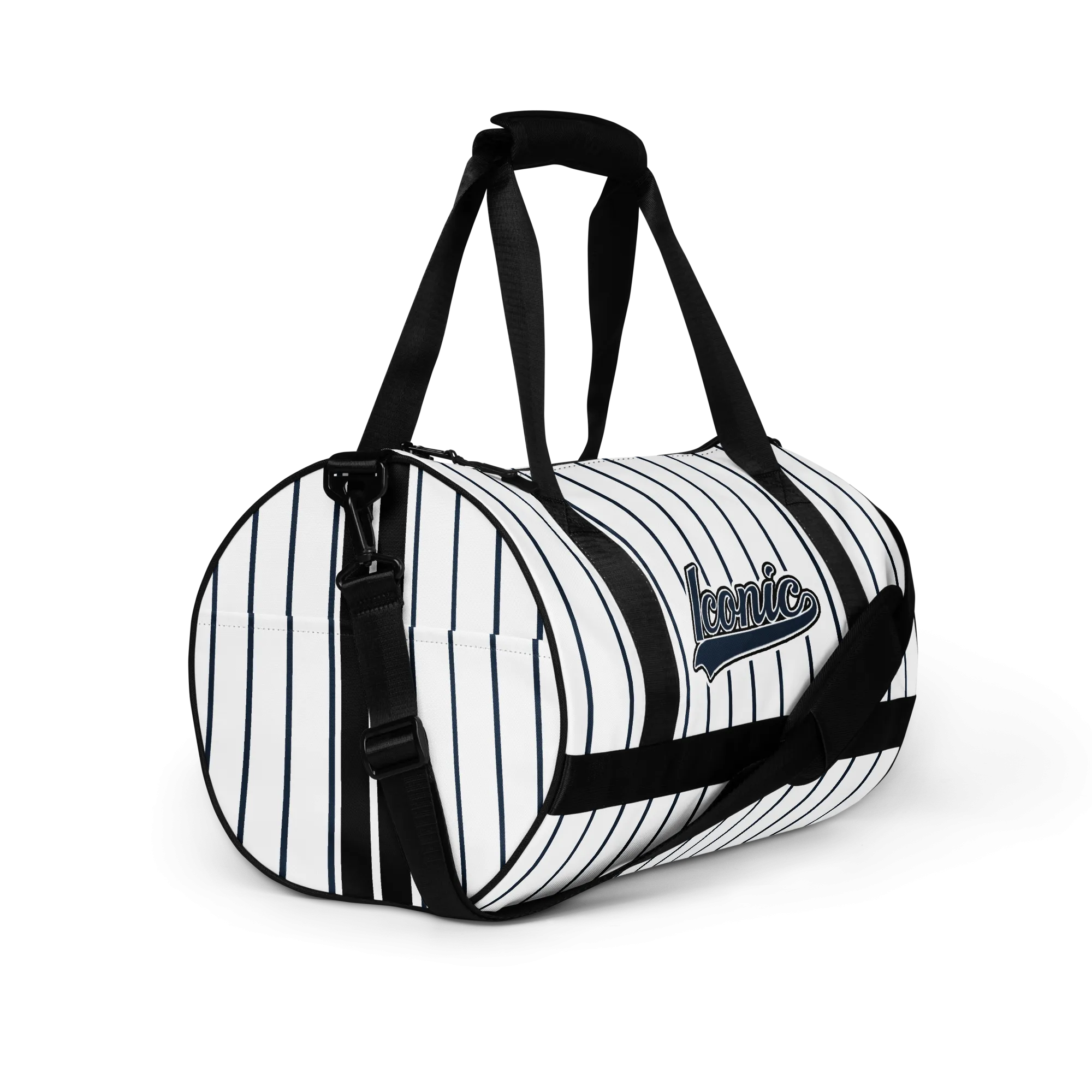 ROYAL Team Iconic. Athletix Mini Duffle Gym Bag Pinstripe Wh and Navy