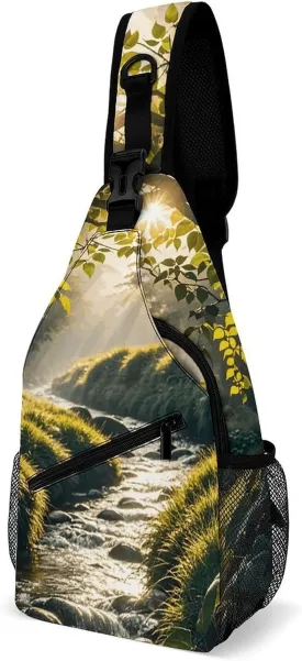 Sling Bag for Women Men Forest Creek Crossbody Bag Hiking Chest Bag Crossbody Fanny Pack Fashion Waist Packs Casual Daypack Backpacks Shoulder Bag for Travel