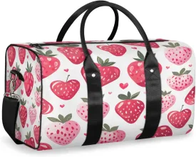 Strawberry Travel Duffle Bag, Sports Gym Bags for Women Men, Carry On Weekender Overnight Bag, Pink Workout Hospital Airplane Trips Bag