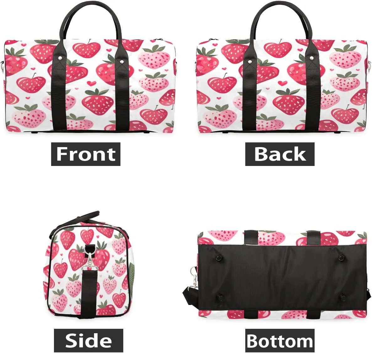 Strawberry Travel Duffle Bag, Sports Gym Bags for Women Men, Carry On Weekender Overnight Bag, Pink Workout Hospital Airplane Trips Bag
