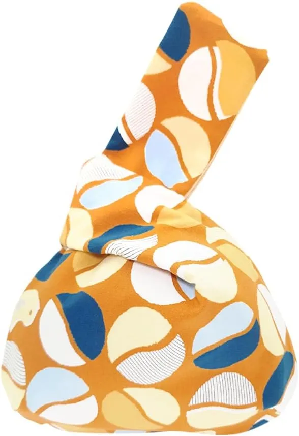 Stylish Cotton Japanese Pattern Wrist Bag Sleeve Knot Pouch Portable Canvas Tote Purse for Female, Women