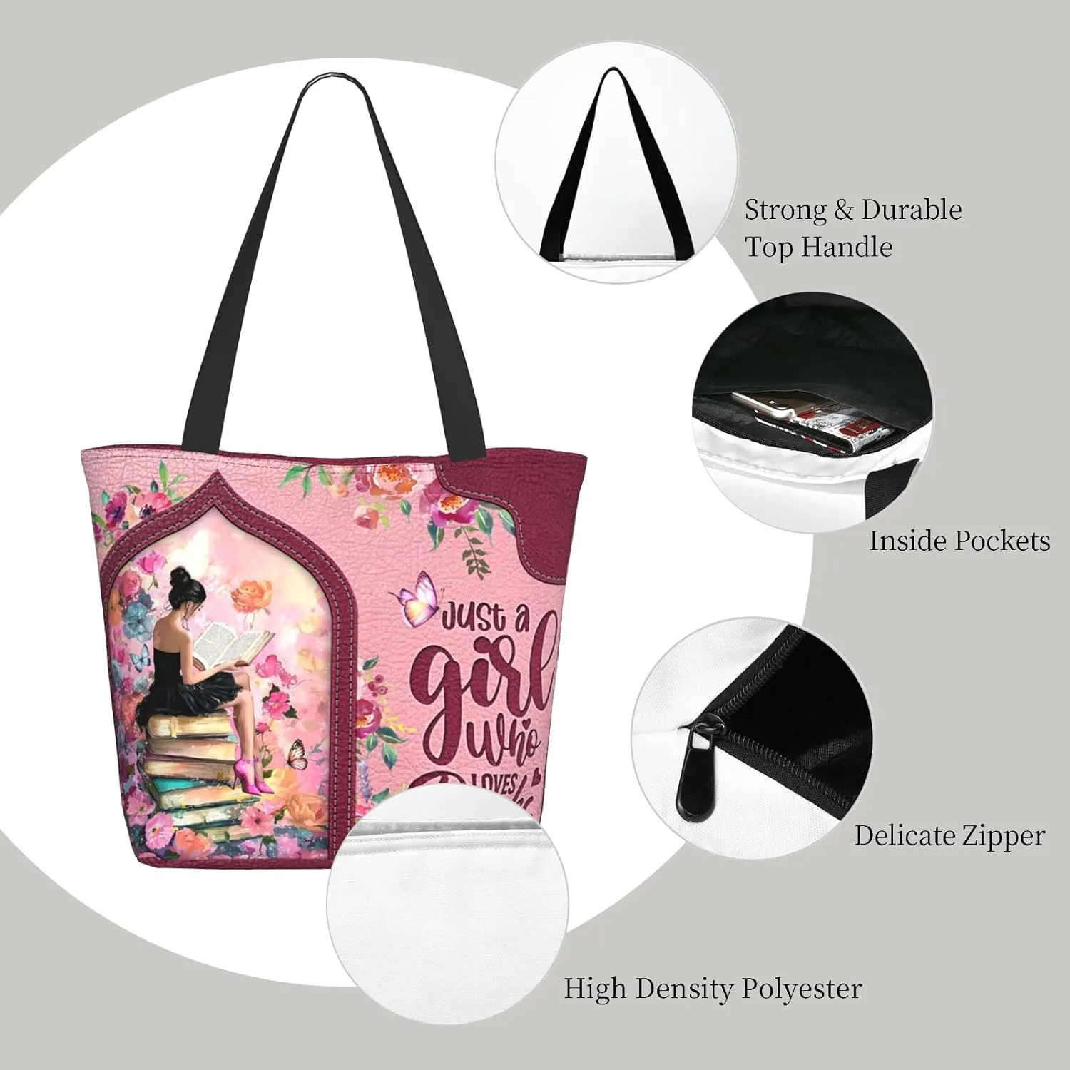 Tote Bag for Women with Zipper, Everyday Carry, Large Capacity Reusable Shopping Bag for Groceries & Travel