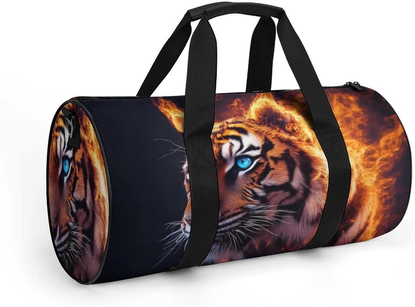 Travel Duffel Bag for Men Women, Foldable Lightweight Gym Yoga Bag with Wet Pocket Wild Angry Animal King Fire Flame Tiger Sport Handbag
