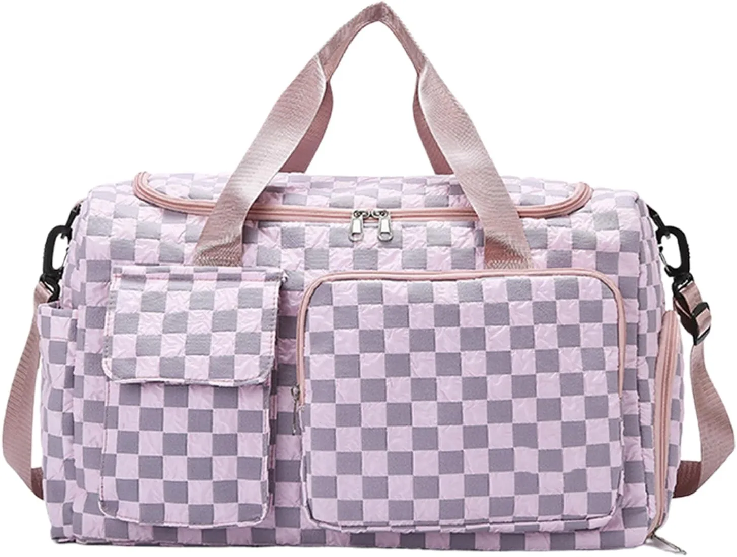 Travel Duffle Bag | Large Capacity Duffel Pack - Water-Resistant Plaid Gym Bags with Shoe Compartment for Men Women Sports Swimming Airplane Swimming Basketball, Pink, Refer to description, Unisex