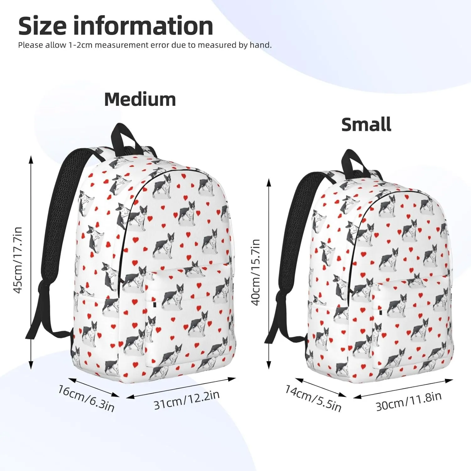 Travel Laptop Backpack - Boston Terrier dog hearts cute Computer Canvas Backpack Bag with Adjustable Straps