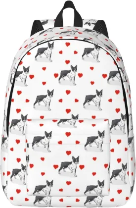 Travel Laptop Backpack - Boston Terrier dog hearts cute Computer Canvas Backpack Bag with Adjustable Straps