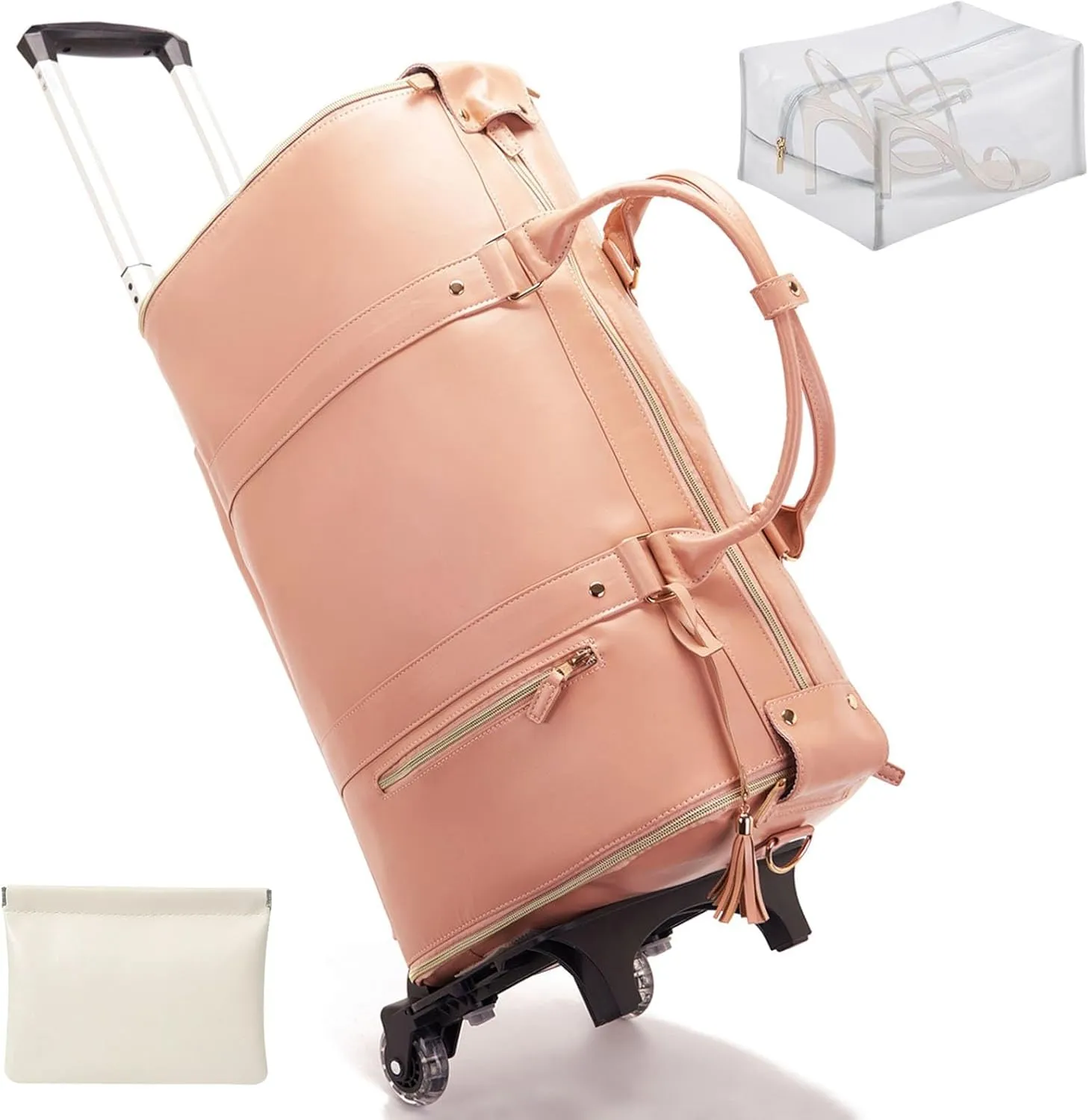 Viralhuntz Travel Bag, Viral Huntz Foldable Travel Bag with Waterproof Shoe Bag, Viralhuntz Foldable Garment Travel Bag Waterproof (Pink (Roller Edition))