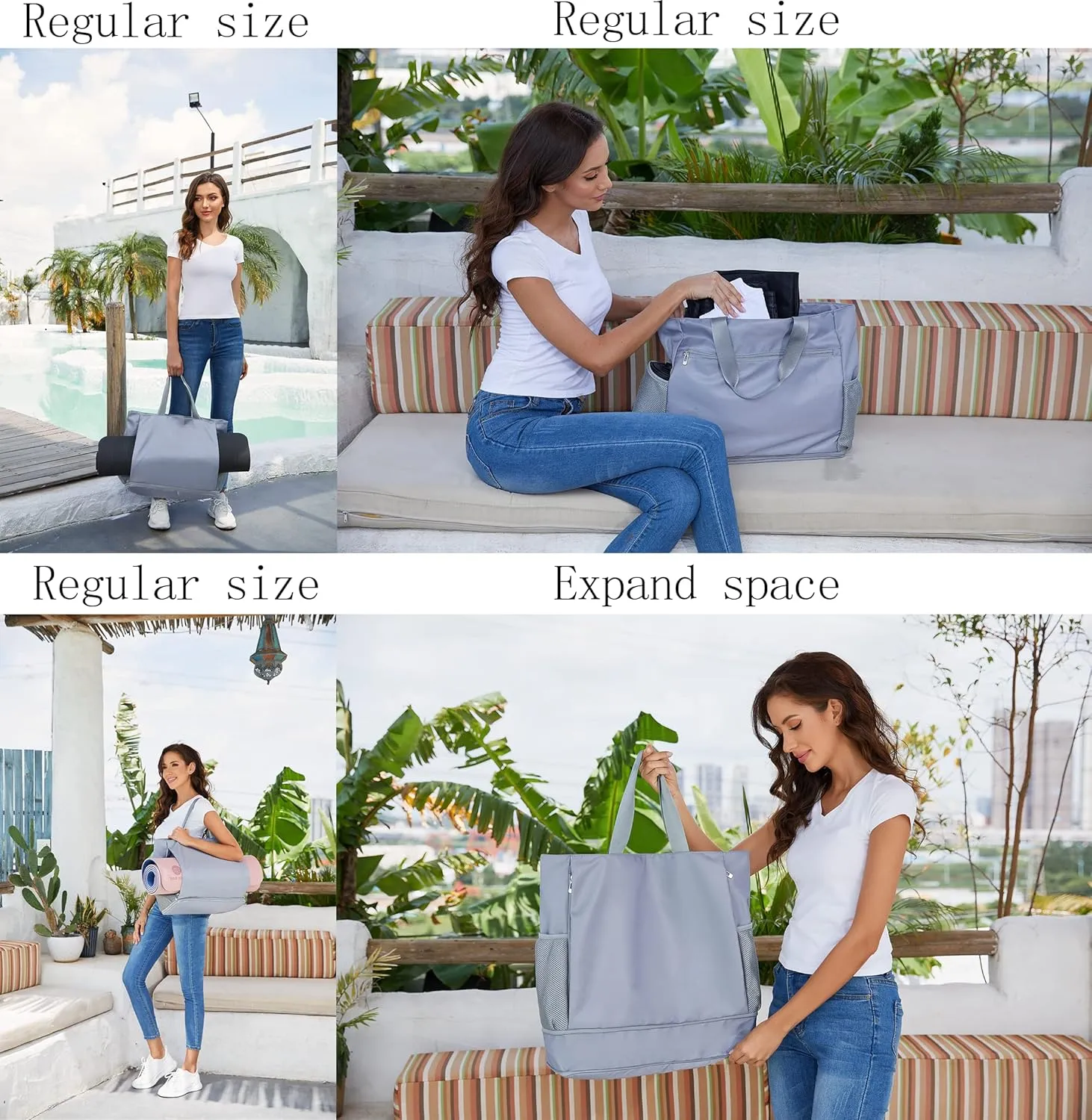 Waterproof Travel Yoga Gym Tote Bag for Women With Yoga Mat Holder Carrier & Wet Pocket Fits Your All Stuff for Pilates,Hot Yoga,Gym,Home Fitness,Travel, Swimming and Daily Use