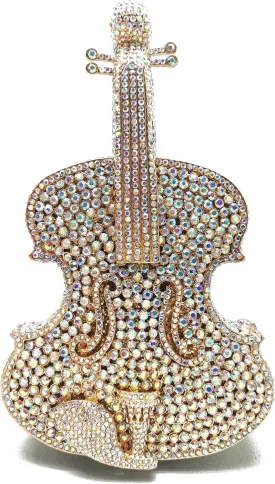 Women Mini Violin Evening Bag Sparkling Rhinestones Clutch Wedding Party Banquet Purse