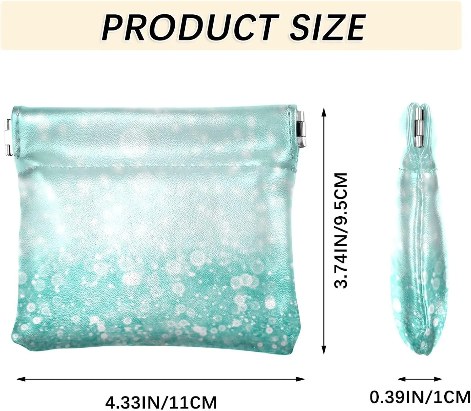 Women PU Leather Coin Purses, Small Metal Clasp Card Key Change Wallet Clutch Pouch Pocket Small Case Handbag Teal Green Glitter Sparkle Confetti Turquoise Aqua Mint Diamonds
