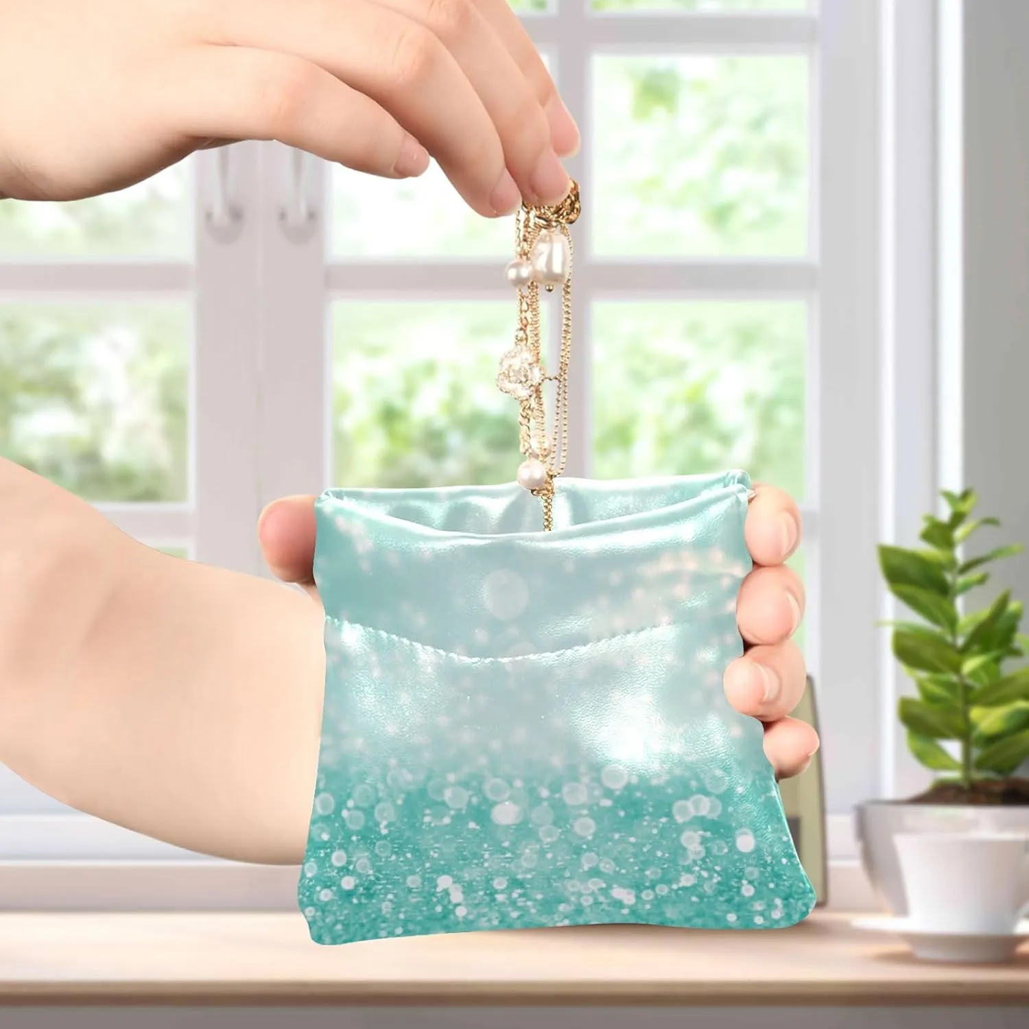 Women PU Leather Coin Purses, Small Metal Clasp Card Key Change Wallet Clutch Pouch Pocket Small Case Handbag Teal Green Glitter Sparkle Confetti Turquoise Aqua Mint Diamonds