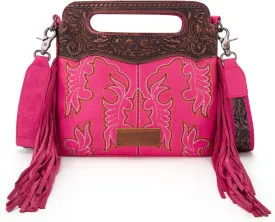 Wrangler Top Handle Handbags Western Fringe Crossbody Bag for Women Embroidered Boot Scroll Ladies Handbag