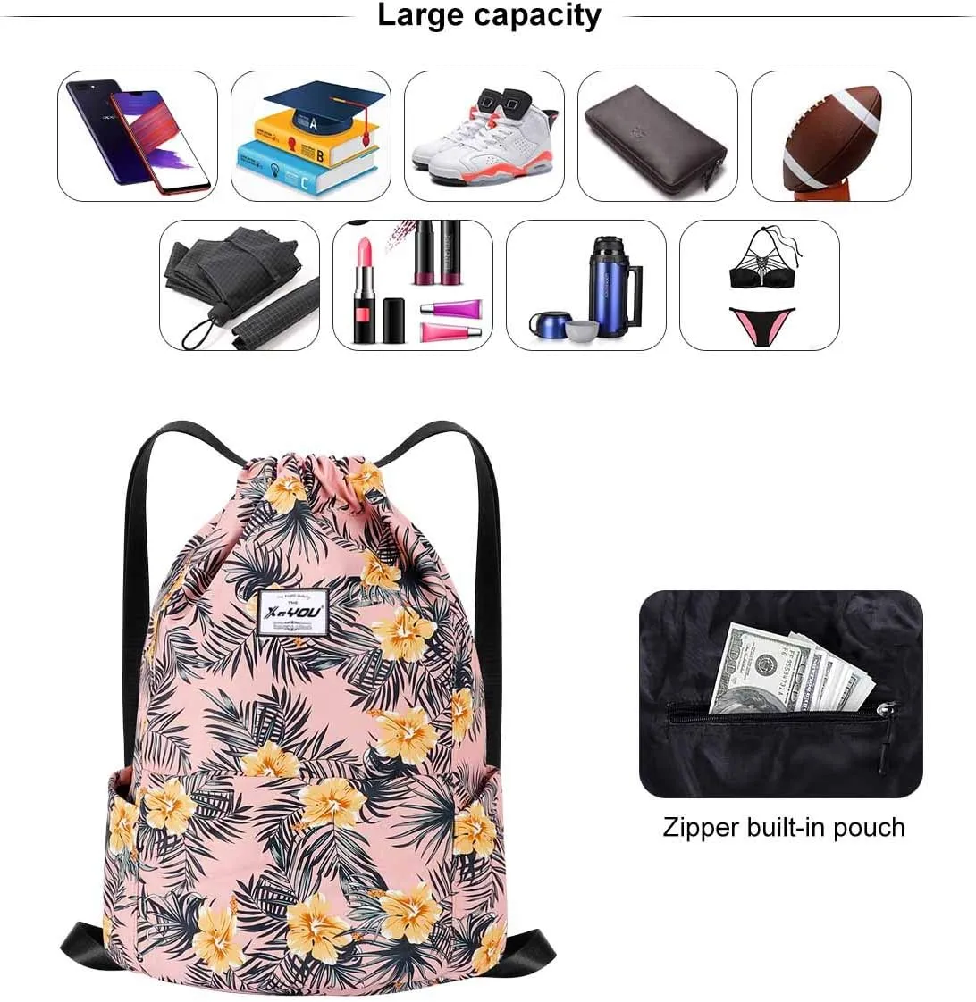 XEYOU Drawstring Sports Backpack Lightweight Gym Yoga Sackpack Shoulder Rucksack Casual Outdoor Daypack for Women and Men