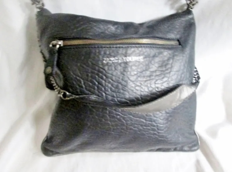 ZADIG VOLTAIRE Leather Shoulder Flap Bag Man Purse Crossbody BLACK SKULL Industrial