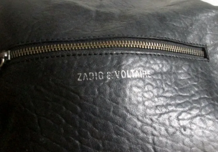 ZADIG VOLTAIRE Leather Shoulder Flap Bag Man Purse Crossbody BLACK SKULL Industrial