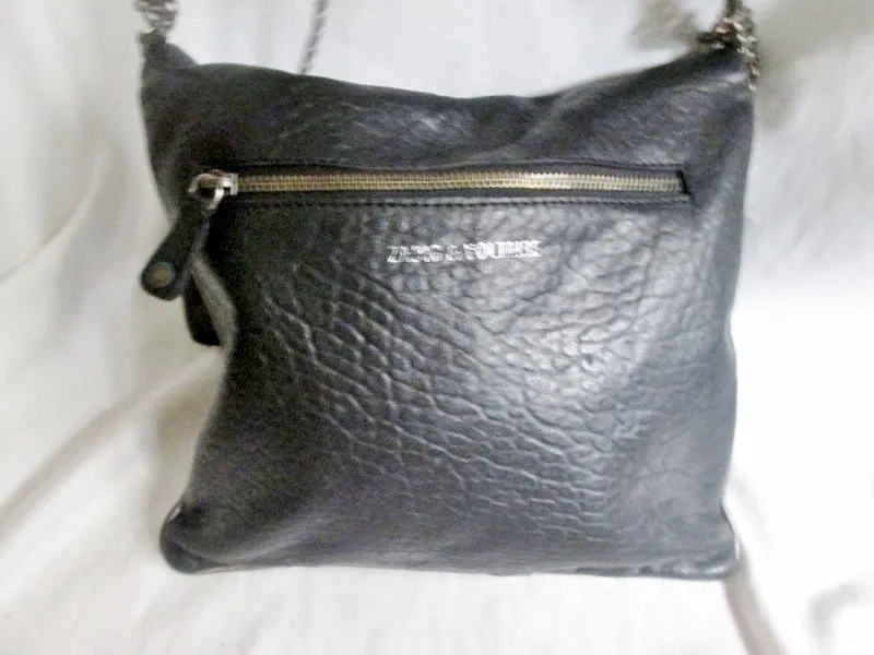 ZADIG VOLTAIRE Leather Shoulder Flap Bag Man Purse Crossbody BLACK SKULL Industrial